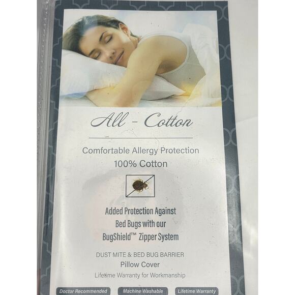 All Cotton Pillow Cover 21x27 BugShield Dust Mite Proof NIP - Picture 5 of 5